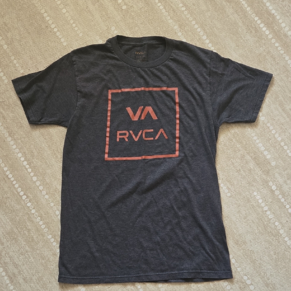 RVCA Black and Red Short Sleeve Tee with Geometric Logo